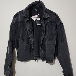 Tassel Denim Jacket Black with free belt included